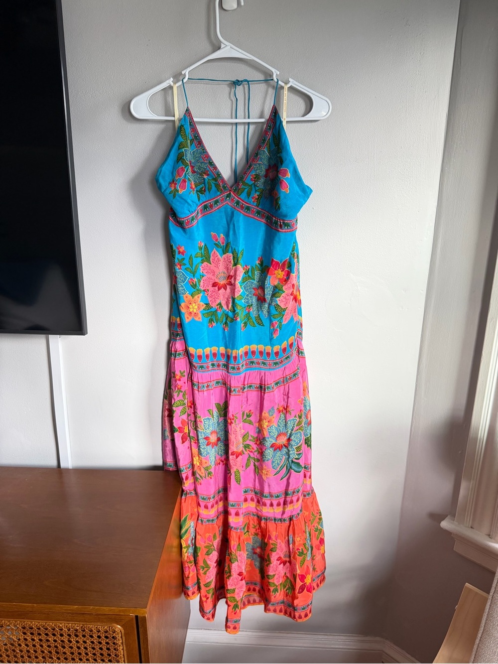 Farm Rio x Anthropologie Halter Tiered Maxi Dress Open Back Printed M - Picture 7 of 11